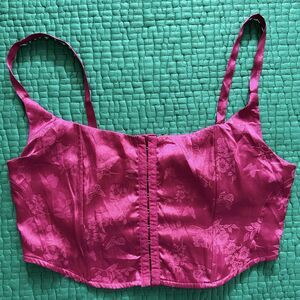 LA HEARTS Hot Pink Burnout Silk Corset Bustier Crop Tank Top M Boning Sexy Club